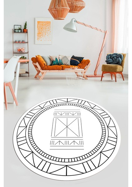 Dijital Kaymaz Yıkanabilir Iskandinav Desen Yuvarlak Mutfak Salon Halısı, Y-Iskandinav-09-Beyaz, fiyatları