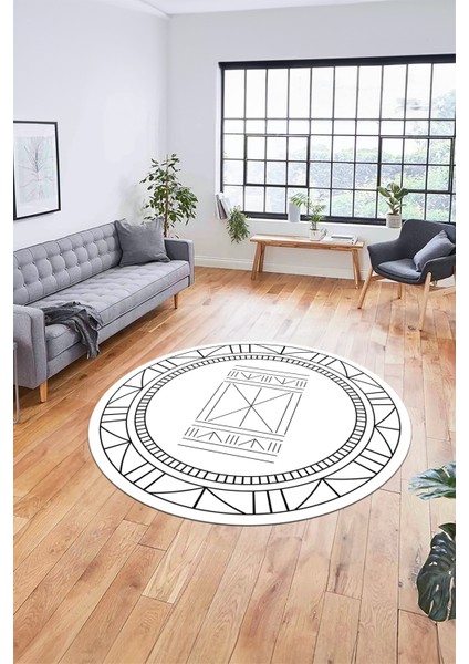 Dijital Kaymaz Yıkanabilir Iskandinav Desen Yuvarlak Mutfak Salon Halısı, Y-Iskandinav-09-Beyaz, modelleri