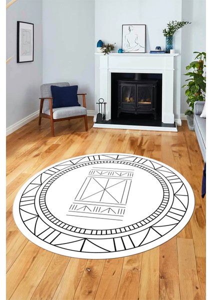 Dijital Kaymaz Yıkanabilir Iskandinav Desen Yuvarlak Mutfak Salon Halısı, Y-Iskandinav-09-Beyaz, fırsatları