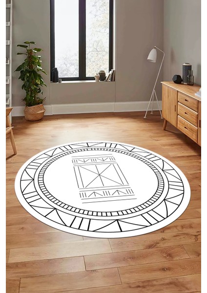 Dijital Kaymaz Yıkanabilir Iskandinav Desen Yuvarlak Mutfak Salon Halısı, Y-Iskandinav-09-Beyaz, indirimleri