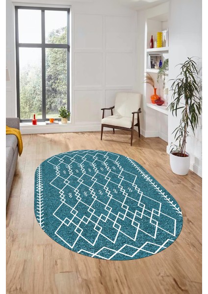 Iskandinav Tasarım Kaymaz Yıkanabilir Oval Yolluk Mutfak Salon Halısı, O-Iskandinav-17-Turkuaz, modelleri