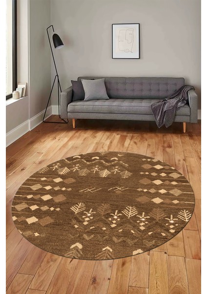 Iskandinav Desen Modern Kaymaz Yıkanabilir Yuvarlak Mutfak Salon Halısı, Y-Iskandinav-24-Kahve, fiyatları