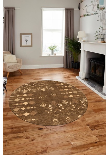 Iskandinav Desen Modern Kaymaz Yıkanabilir Yuvarlak Mutfak Salon Halısı, Y-Iskandinav-24-Kahve, modelleri