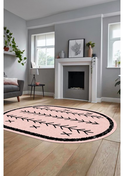 Dijital Kaymaz Yıkanabilir Iskandinav Desen Oval Mutfak Yolluk Salon Halısı, O-Iskandinav-07-Pembe, modelleri