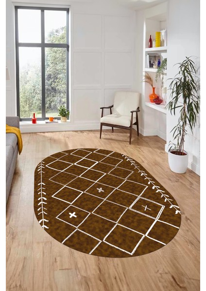 Iskandinav Kaymaz Yıkanabilir Oval Yolluk Salon Halısı Koridor Halısı, O-Iskandinav-18-Kahve, modelleri