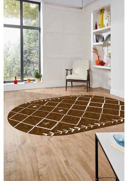 Iskandinav Kaymaz Yıkanabilir Oval Yolluk Salon Halısı Koridor Halısı, O-Iskandinav-18-Kahve, fırsatları