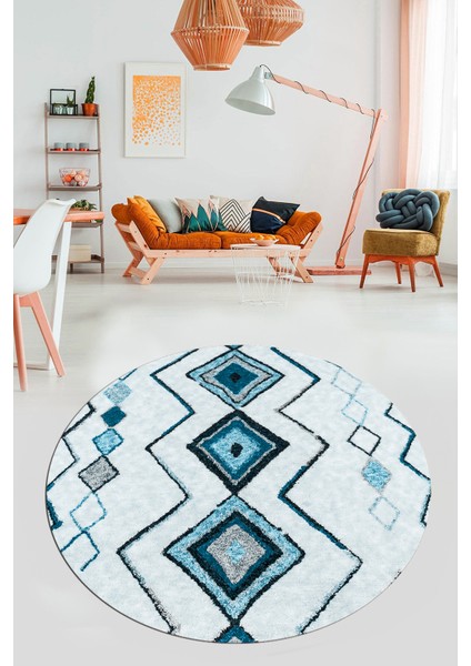 Modern Iskandinav Dijital Kaymaz Yıkanabilir Yuvarlak Mutfak Salon Halısı, Y-Iskandinav-13-Kahve,