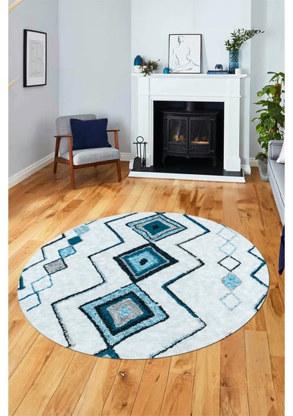 Modern Iskandinav Dijital Kaymaz Yıkanabilir Yuvarlak Mutfak Salon Halısı, Y-Iskandinav-13-Kahve, modelleri