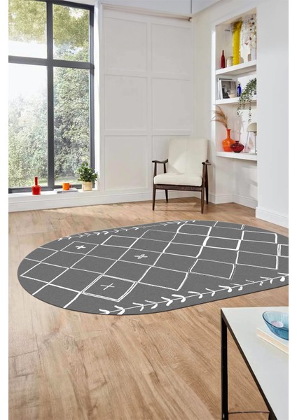 Iskandinav Kaymaz Yıkanabilir Oval Yolluk Salon Halısı Koridor Halısı, O-Iskandinav-18-Gri, fırsatları