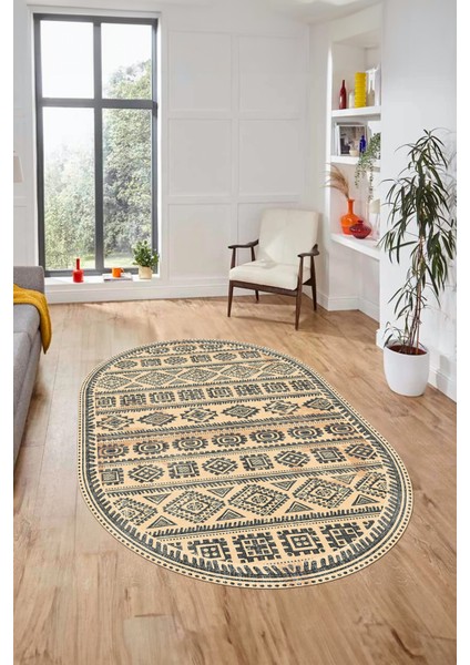 Iskandinav Desen Kaymaz Yıkanabilir Oval Yolluk Mutfak Koridor Salon Halısı, O-Iskandinav-23-Krem, fiyatları