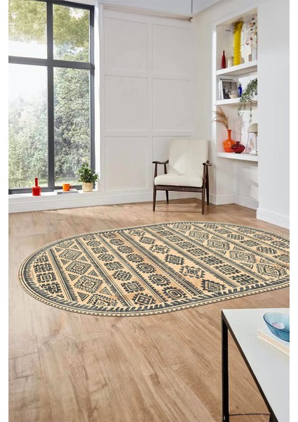 Iskandinav Desen Kaymaz Yıkanabilir Oval Yolluk Mutfak Koridor Salon Halısı, O-Iskandinav-23-Krem, modelleri