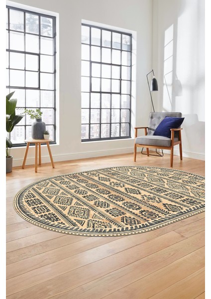 Iskandinav Desen Kaymaz Yıkanabilir Oval Yolluk Mutfak Koridor Salon Halısı, O-Iskandinav-23-Krem, indirimleri