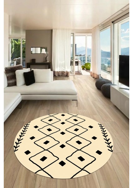 Dijital Kaymaz Yıkanabilir Modern Iskandinav Yuvarlak Mutfak Salon Halısı, Y-Iskandinav-25-Krem, fırsatları