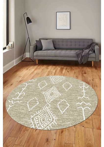 Dijital Kaymaz Yıkanabilir Şık Iskandinav Yuvarlak Mutfak Salon Halısı, Y-Iskandinav-26-Krem, fiyatları