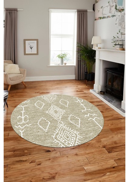 Dijital Kaymaz Yıkanabilir Şık Iskandinav Yuvarlak Mutfak Salon Halısı, Y-Iskandinav-26-Krem, modelleri