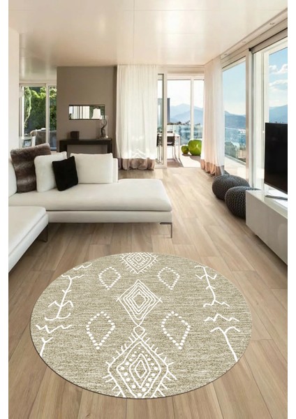 Dijital Kaymaz Yıkanabilir Şık Iskandinav Yuvarlak Mutfak Salon Halısı, Y-Iskandinav-26-Krem, fırsatları