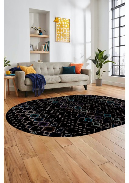 Iskandinav Desen Kaymaz Taban Yıkanabilir Oval Yolluk Mutfak Salon Halısı, O-Iskandinav-22-Antrasit,