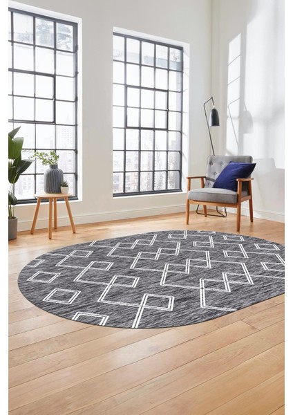 Dijital Kaymaz Yıkanabilir Sade Iskandinav Oval Mutfak Yolluk Salon Halısı, O-Iskandinav-05-Gri,