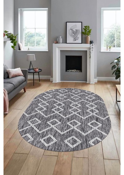 Dijital Kaymaz Yıkanabilir Sade Iskandinav Oval Mutfak Yolluk Salon Halısı, O-Iskandinav-05-Gri, fiyatları