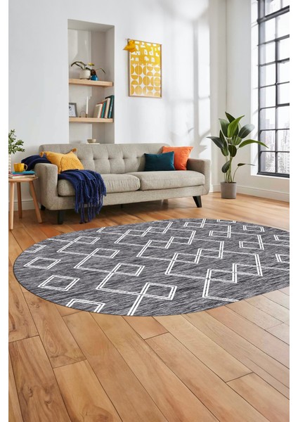 Dijital Kaymaz Yıkanabilir Sade Iskandinav Oval Mutfak Yolluk Salon Halısı, O-Iskandinav-05-Gri, indirimleri