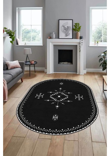 Dijital Kaymaz Yıkanabilir Iskandinav Oval Mutfak Yolluk Salon Halısı, O-Iskandinav-08-Antrasit, fiyatları