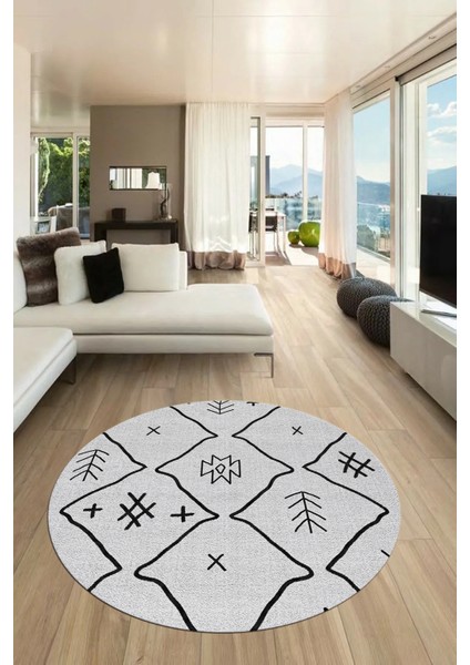 Dijital Kaymaz Yıkanabilir Iskandinav Desen Yuvarlak Mutfak Salon Halısı, Y-Iskandinav-04-Gri, fiyatları