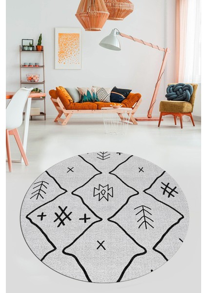 Dijital Kaymaz Yıkanabilir Iskandinav Desen Yuvarlak Mutfak Salon Halısı, Y-Iskandinav-04-Gri, fırsatları