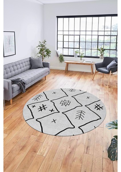 Dijital Kaymaz Yıkanabilir Iskandinav Desen Yuvarlak Mutfak Salon Halısı, Y-Iskandinav-04-Gri, indirimleri
