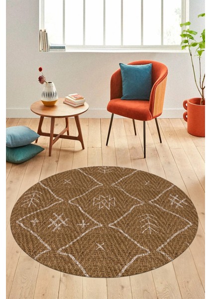 Dijital Kaymaz Yıkanabilir Iskandinav Desen Yuvarlak Mutfak Salon Halısı, Y-Iskandinav-04-Kahve, modelleri