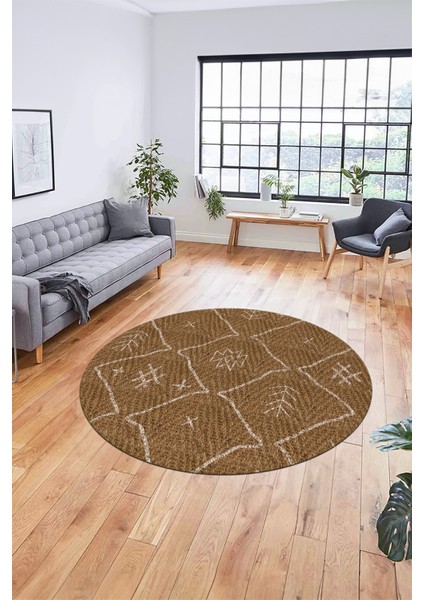 Dijital Kaymaz Yıkanabilir Iskandinav Desen Yuvarlak Mutfak Salon Halısı, Y-Iskandinav-04-Kahve, indirimleri