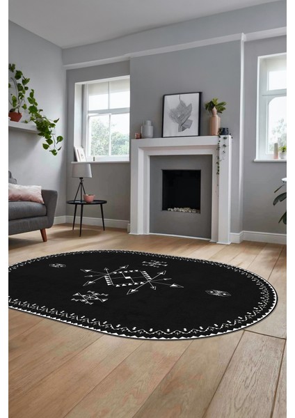 Dijital Kaymaz Yıkanabilir Iskandinav Oval Mutfak Yolluk Salon Halısı, O-Iskandinav-08-Antrasit, modelleri