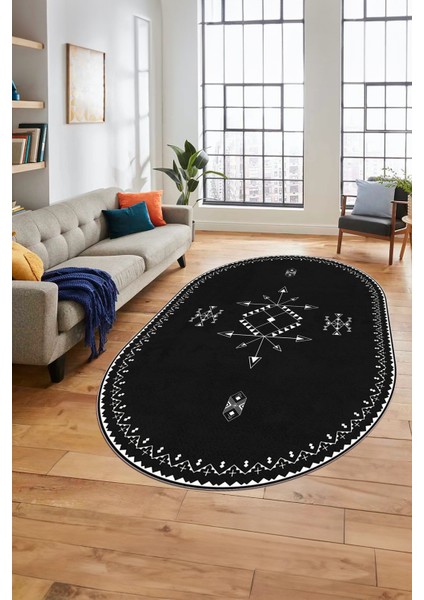 Dijital Kaymaz Yıkanabilir Iskandinav Oval Mutfak Yolluk Salon Halısı, O-Iskandinav-08-Antrasit, fırsatları