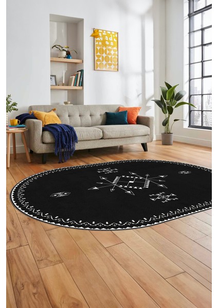 Dijital Kaymaz Yıkanabilir Iskandinav Oval Mutfak Yolluk Salon Halısı, O-Iskandinav-08-Antrasit, indirimleri