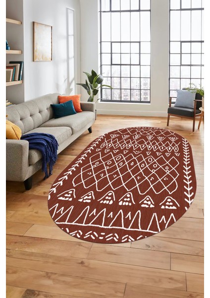 Iskandinav Kaymaz Yıkanabilir Oval Yolluk Mutfak Koridor Salon Halısı, O-Iskandinav-19-Kahve,