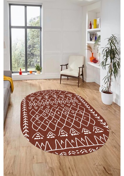Iskandinav Kaymaz Yıkanabilir Oval Yolluk Mutfak Koridor Salon Halısı, O-Iskandinav-19-Kahve, modelleri