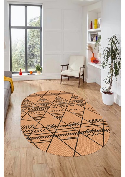 Iskandinav Desen Kaymaz Yıkanabilir Oval Yolluk Koridor Salon Halısı, O-Iskandinav-20-Kahve,