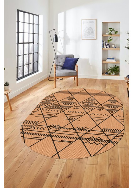 Iskandinav Desen Kaymaz Yıkanabilir Oval Yolluk Koridor Salon Halısı, O-Iskandinav-20-Kahve,