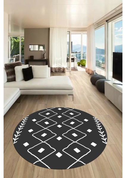 Dijital Kaymaz Yıkanabilir Modern Iskandinav Yuvarlak Mutfak Salon Halısı, Y-Iskandinav-25-Antrasit, fırsatları