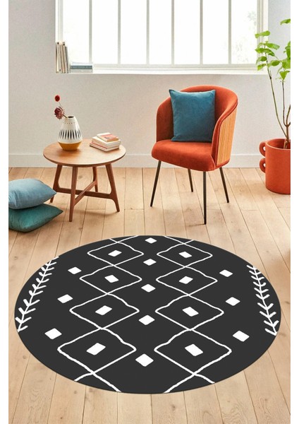 Dijital Kaymaz Yıkanabilir Modern Iskandinav Yuvarlak Mutfak Salon Halısı, Y-Iskandinav-25-Antrasit, indirimleri