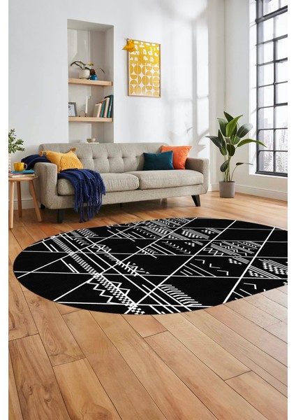 Iskandinav Desen Kaymaz Yıkanabilir Oval Yolluk Koridor Salon Halısı, O-Iskandinav-20-Siyah, fiyatları