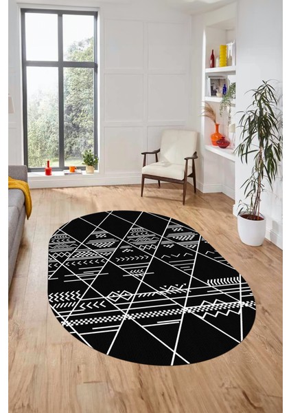Iskandinav Desen Kaymaz Yıkanabilir Oval Yolluk Koridor Salon Halısı, O-Iskandinav-20-Siyah, modelleri