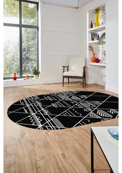 Iskandinav Desen Kaymaz Yıkanabilir Oval Yolluk Koridor Salon Halısı, O-Iskandinav-20-Siyah, fırsatları