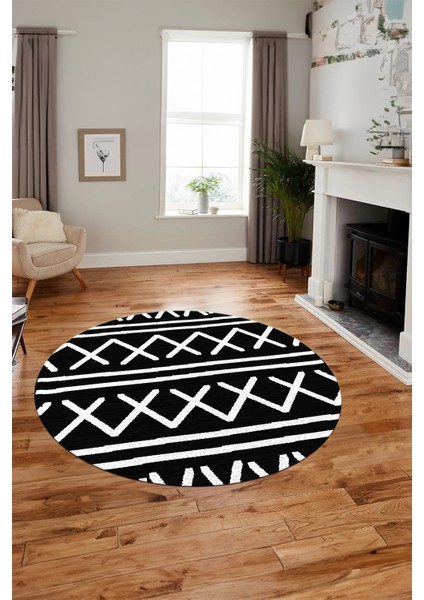 Dijital Kaymaz Yıkanabilir Iskandinav Tasarım Yuvarlak Mutfak Salon Halısı, Y-Iskandinav-28-Siyah, fiyatları