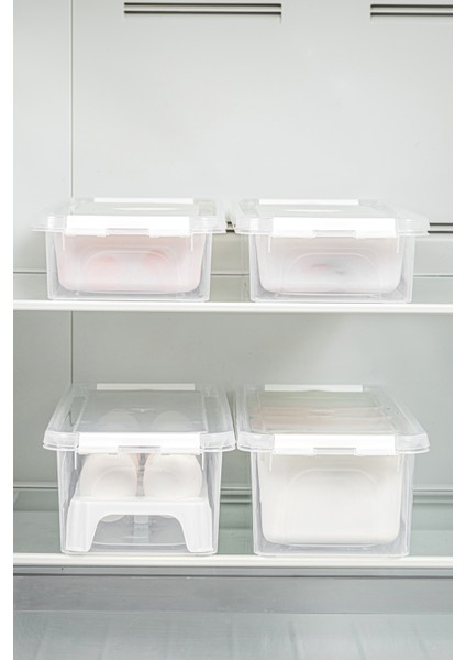 4lü Kilitli Kapaklı Uzun Saklama Kabı Seti 2x(2,5 Litre Kutulu)2x(3,5 Litre Kutulu ve Yumurtalık)
