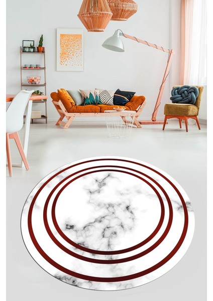 Baskılı Kaymaz Yıkanabilir Modern Mermer Desenli Yuvarlak Mutfak Salon Halısı, Y-Mermer-05-Bordo, modelleri
