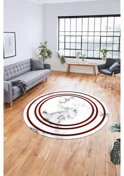 Baskılı Kaymaz Yıkanabilir Modern Mermer Desenli Yuvarlak Mutfak Salon Halısı, Y-Mermer-05-Bordo, fırsatları