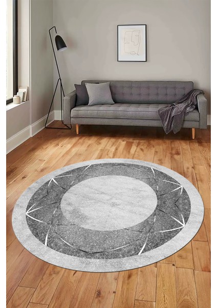 Şık Mermer Desenli Dijital Kaymaz Yıkanabilir Yuvarlak Salon Halısı, Y-Mermer-13-Gri,