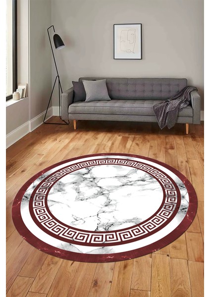 Mermer Desen Kaymaz Yıkanabilir Yuvarlak Mutfak Salon Halısı, Y-Mermer-21-Bordo,