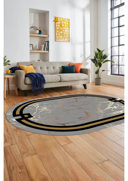 Baskılı Kaymaz Yıkanabilir Zarif Mermer Desenli Oval Mutfak Yolluk Salon Halısı, O-Mermer-07-Gri, indirimleri