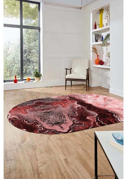 Modern Mermer Desen Kaymaz Yıkanabilir Oval Yolluk Mutfak Koridor Salon Halısı, O-Mermer-25-Bordo, fiyatları